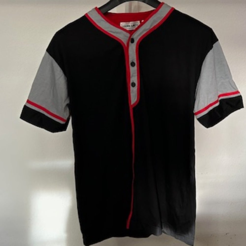 NEW with tag Vintage Gianni Abozzi Jersey shirt Men's S Black, Gray and Red Trim